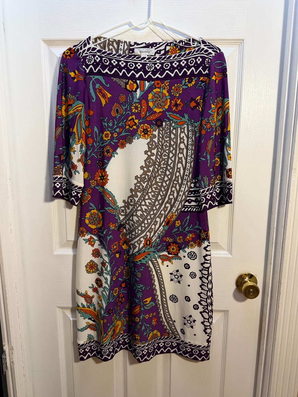 dressbarn Purple Floral & Paisley Midi Dress with Orange Accents